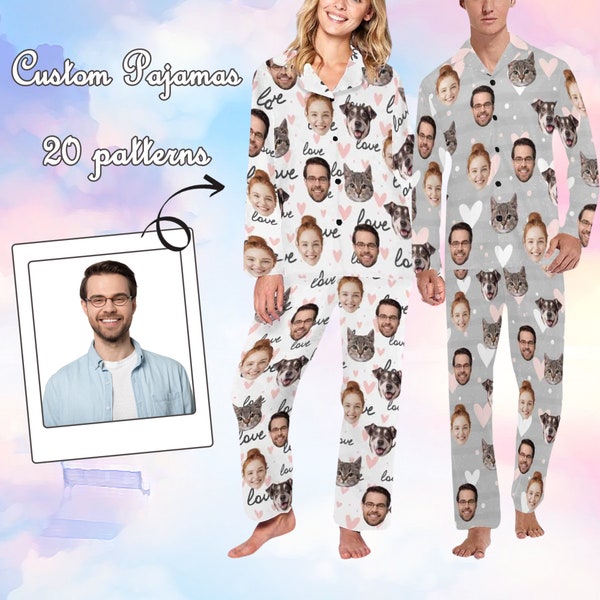 Custom Photo Pajamas,Personalized Women's Pajamas,Women Long Sleeve Pajama Set,Personalized Picture Pajama pants,Valentines Gift for Her/Him