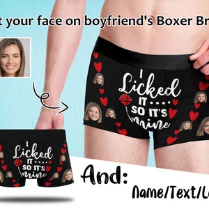 Gift For Boyfriend Custom Face I Licked It Red Love Men's All-Over Print Boxer Briefs, Custom Face underwear for Men, Valentine's Day Gift