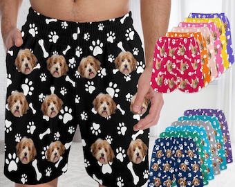 Personalized Dog Face Pajama Shorts, Custom Pet Photo Loungewear, Father's Day Gift for Him