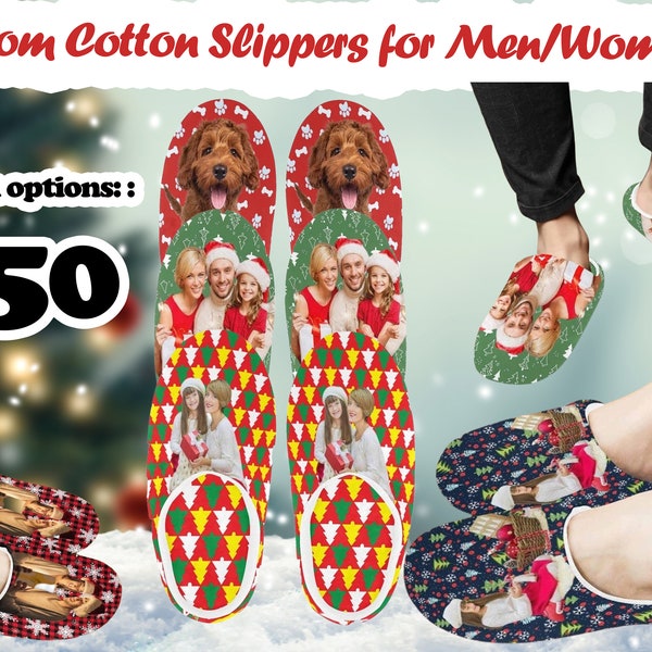 Custom Photo Cotton Slippers,Personalized Winter Indoor Slippers for Women Men,Custom Pet Face Cotton Slippers,Christmas Gifts for Him/Her