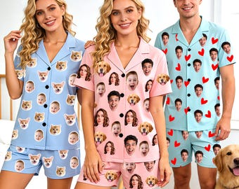 Custom Pet Face Pajamas, Personalized Photo Couple Matching Pajama Set