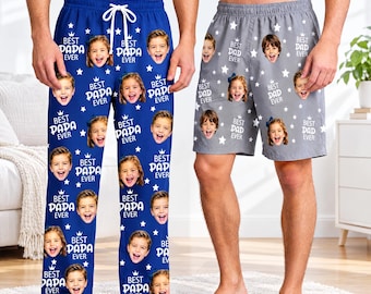 Custom Face Men Pajama Pants, Personalized Photo Lounge Pants, Gift For Dad Grandpa Grandma