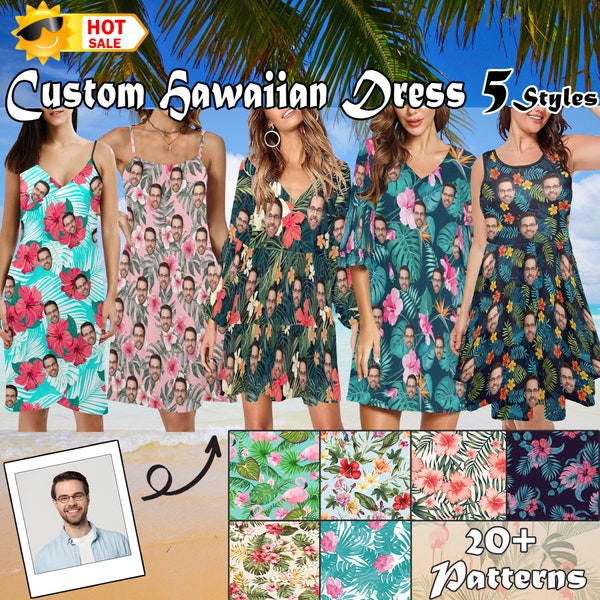 Custom Floral Hawaiian Shirt Dress,Personalized Photo Summer Vacation Dress,Women Dress for Bachelor Party,Mother's Day Gifts for GirlFriend