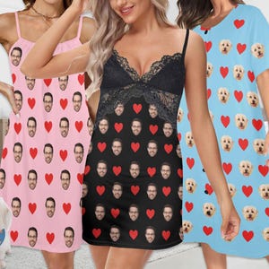 Personalized Face Pajama Dress: Custom Photo Nightdress, Valentine&#39;s Gift