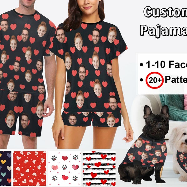 Custom Face Pajamas,Personalized Photo Short Pajama Set for Men/Women,Custom Couple Pajamas,Pajama Party,Valentine's Day Gifts for Her/Him