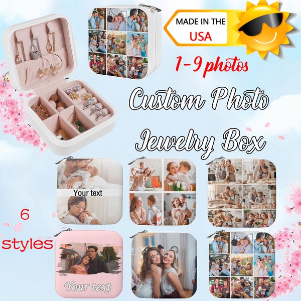 Personalized Photo Jewelry Box,Custom Couple Photo Travel Jewelry Box with Name,Gift Travel Case For Her Name,Valentine's Day Gifts for Wife