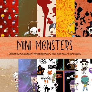 Halloween Mini Monsters COLLECTION DIGITAL Papers Scrapbook, Stationery, Cards, Art Journal, Mixed Media. Laura&#39;s room