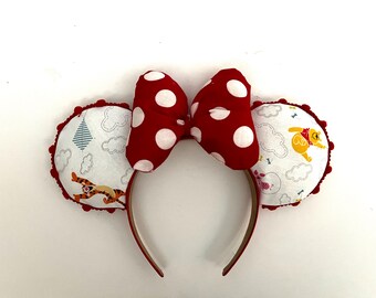 Handmade Theme Park Headband - Winnie the Pooh Mouse Ears – Red/White Polka Dot Bow - Made in Hawai'i