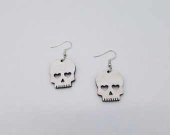 Skull Earrings, Heart Eye Skull Earrings, Hypoallergenic  sterling silver earrings, Stocking Stuffers, gift for women, punk earrings,