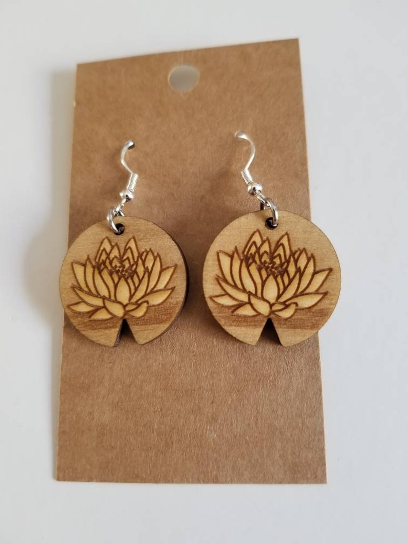 Water Lily Earrings Lotus Flower Earrings Wooden Earrings Etsy