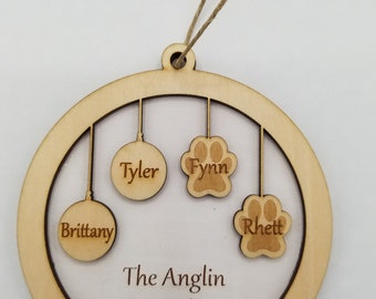 Custom Family Ornament, Personalized Christmas Ornament, Family and pet ornament, Christmad 2023 ornament