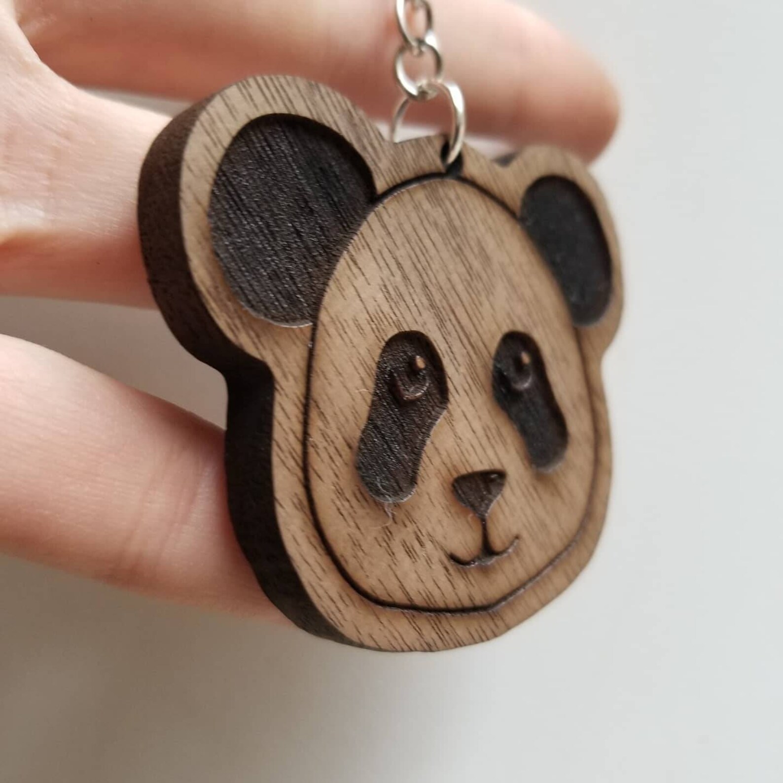 Panda keychain Wooden Panda Keyring Wood engraved Bear Etsy