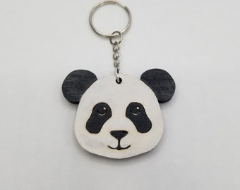 Panda Bear keychain, Painted Wood panda Keychain, Custom Keychain, Panda Bear Keyring, personalized gift, unisex gift, stocking stuffer