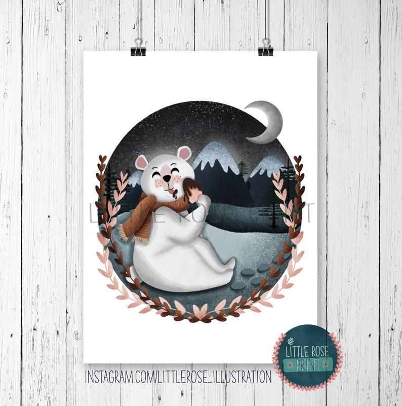 Cute Polar Bear Popsicle Wall Print-A4-A5-Funny Art-Punny Art-Children\u2019s Room Illustration-Nursery-Whimsical-Gift Idea