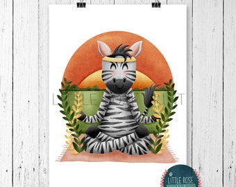 Cute Zebra ‘Zen-bra’ Wall Print-A4-A5-Funny Art-Punny Art-Children’s Room Illustration-Nursery-Whimsical-Gift Idea