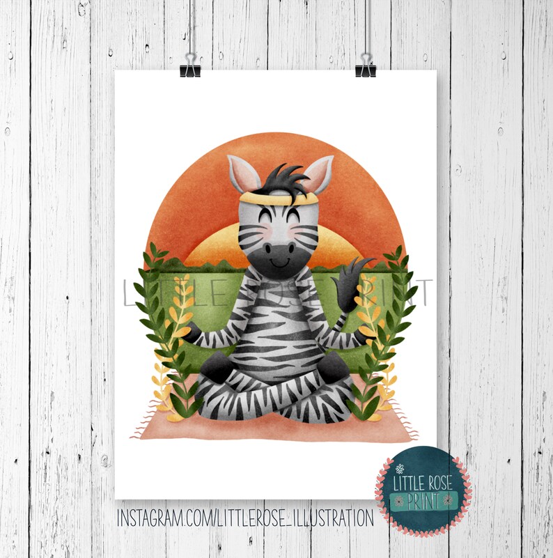 Cute Zebra Zen-bra Wall Print-A4-A5-Funny Art-Punny Art-Childrens Room Illustration-Nursery-Whimsical-Gift Idea image 1