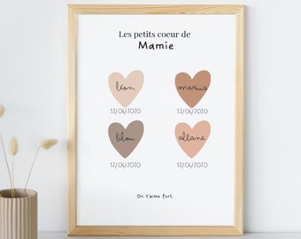 Cartel personalizable “Los corazoncitos de”, cartel regalo Día de la Abuela, Día de la Madre, Día del Abuelo, regalo personalizado único