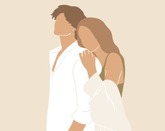 Ilustración personalizada MINIMALISTA a partir de tu foto, regalo único, ilustración familia bebé boda pareja, decoración única