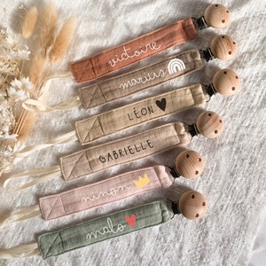 Personalized fabric pacifier clip with wooden clip