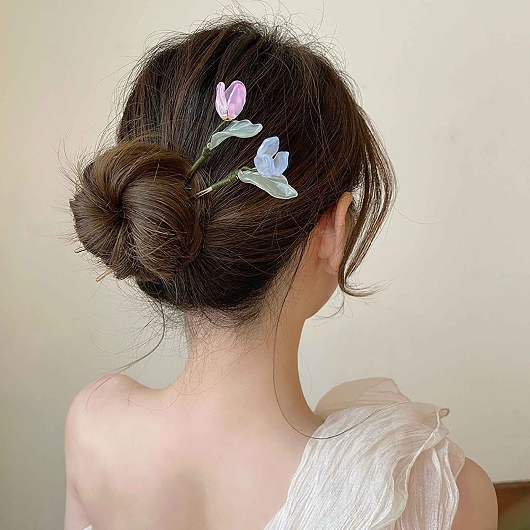 Vintage Tulip Hair Sticks Simple Metal Hairpin Hanfu Floral - Etsy