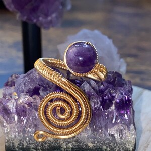Bohemian gold wrapped Amethyst bead ring