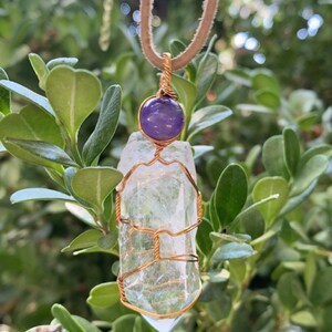 Large crystal quartz and amethyst bead necklace,