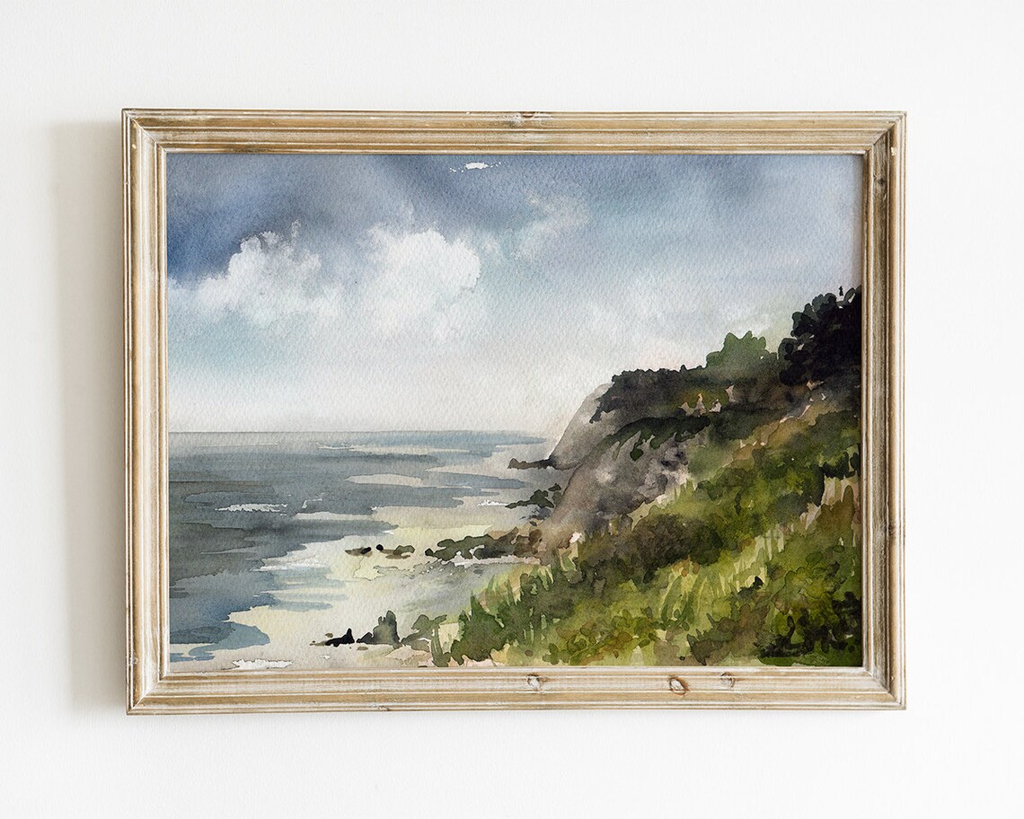 Coastal Landscape Art PRINTABLE Seascape Painting Watercolor Etsy
