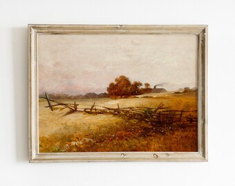Vintage art Antique Decor INSTANT DOWNLOAD #45 PRINTABLE Winter Field Landscape Painting Wooden Fence Landscape Art