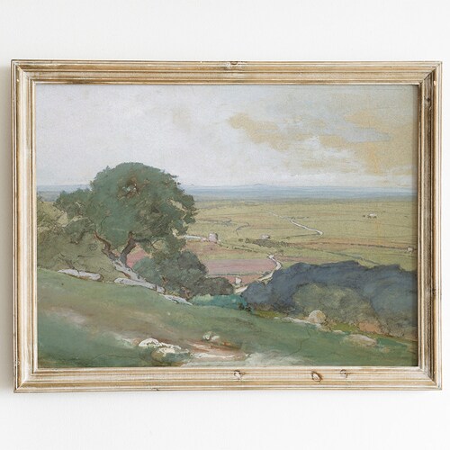 PRINTABLE Trees Landscape Painting Trees on a Hillside Landscape Art Antique Decor INSTANT DOWNLOAD #54 Vintage Art