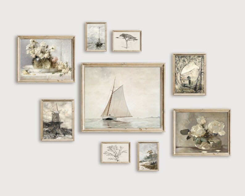 Neutral Gallery Wall Art Set of 9 PRINTABLE Landscape Etsy