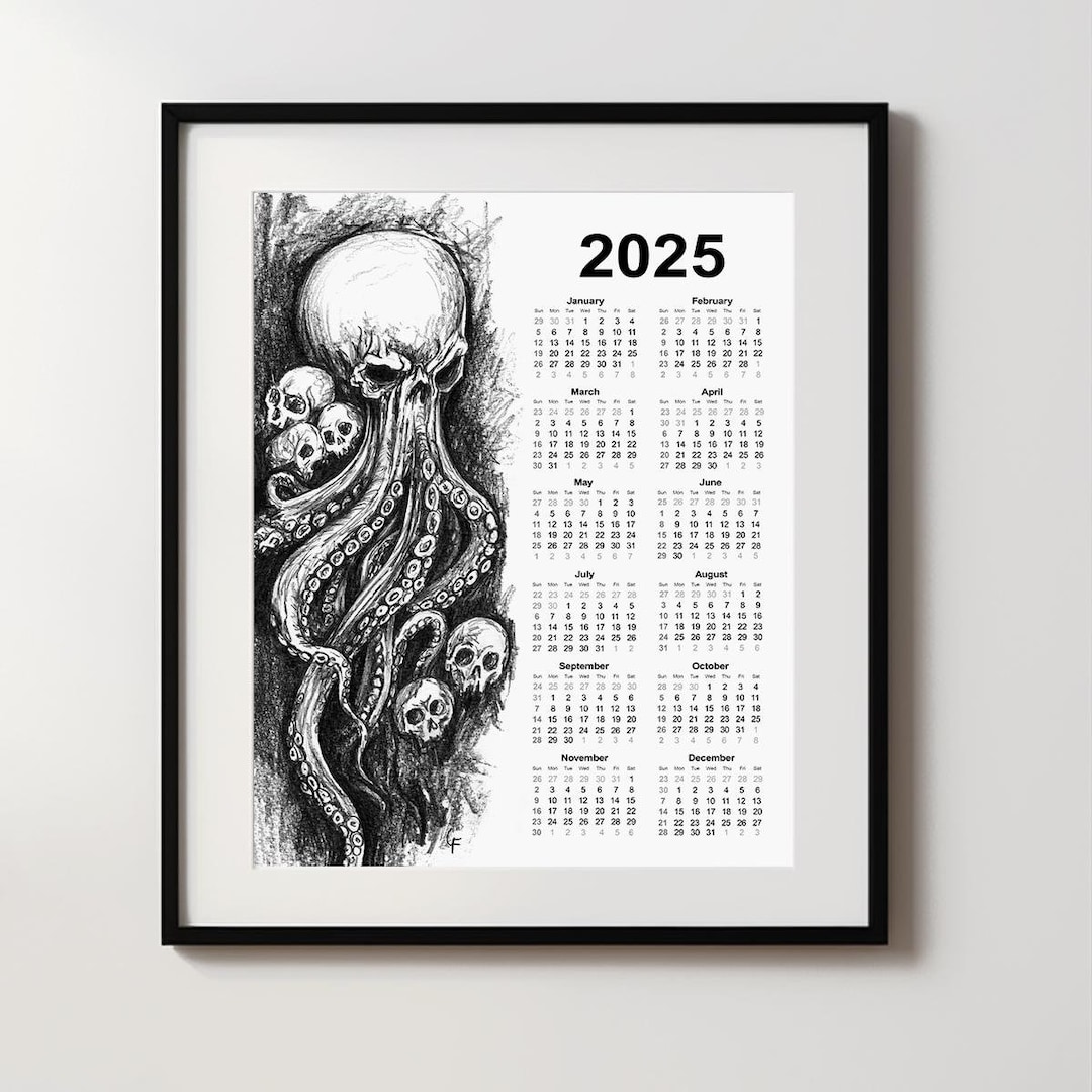 Octopus 2025 Wall Calendar Dark Art Cthulhu Inspired Octopus With