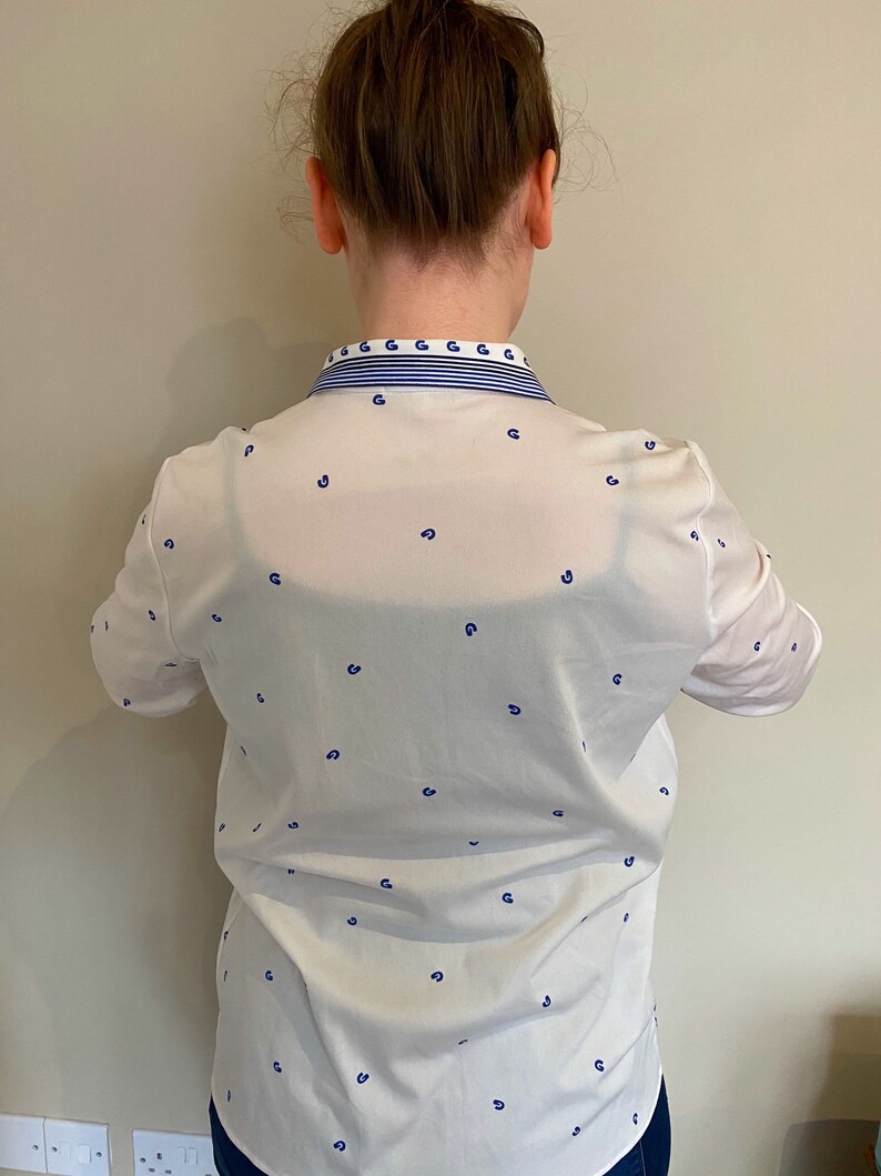 Vintage Geometric Stripe Blouse Vintage White Top 70\u2019s White And Blue Vintage Shirt