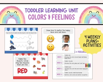 Colors & Feelings Toddler Unit | Toddler Teaching Plan Printable | Preschool Weekly Daily Activities | Home Learning Schedule for Ages 1–3