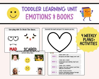 Emotions & Books Toddler Learning Unit | Toddler Teaching Plan Printable | Preschool Daily Activities | Home Learning Schedule for Ages 1–3