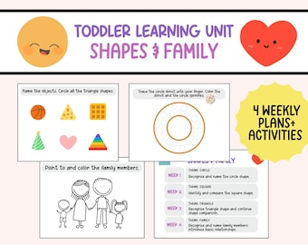 Shapes & Family Toddler Unit | Toddler Teaching Plan Printable | Preschool Weekly Daily Activities | Home Learning Schedule for Ages 1–3