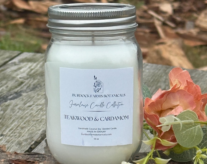 Mason Jar candle, 16 oz, Farmhouse kitchen candle,coconut soy candle,hand poured/container candle/dye free/essential oils
