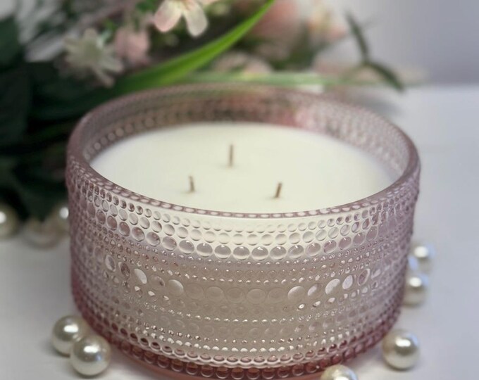 gift,  Pink Glass scented Candle, 15 oz Candle Jar, Natural Coconut Soy Wax,