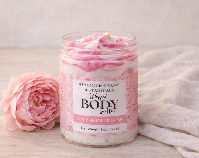 whipped Body Butter, 8 oz. natural vegan moisturizing and soothing butter with shea and cocoa butter,ideal gift for her or him