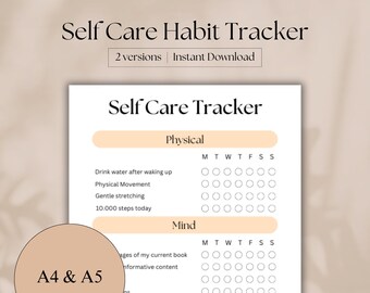Self Care Habit Tracker | Journal Self Care Printable | Self Care Planner Fillable | Selfcare Tracker | Wellness Planner | A4 & A5