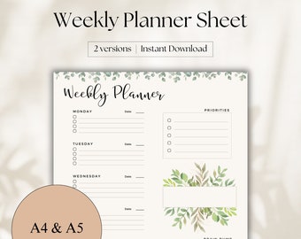 Cute Weekly Planner Printable | Weekly To Do List Undated | Weekly Planner Pages | Weekly Checklist Undated |  Task Tracker Weekly | A4 & A5