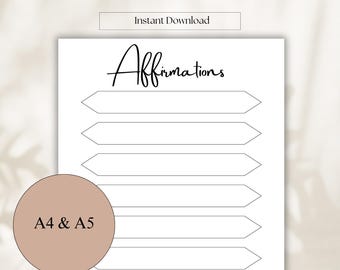 Affirmation Journal | Positive Affirmation Planner | Daily Affirmations | Printable Gratitude | Printable Affirmation Tracker | A4 & A5