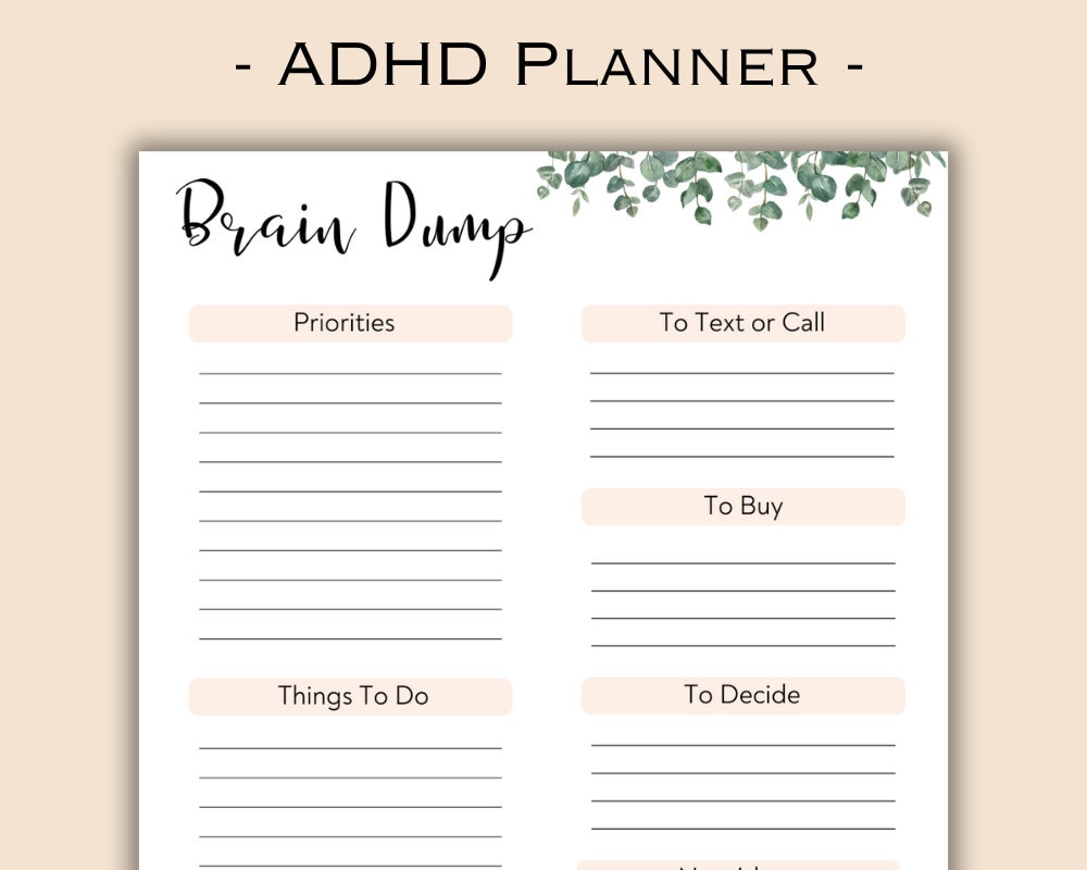 Brain Dump Printable ADHD Printable Brain Dump ADHD Planner Brain