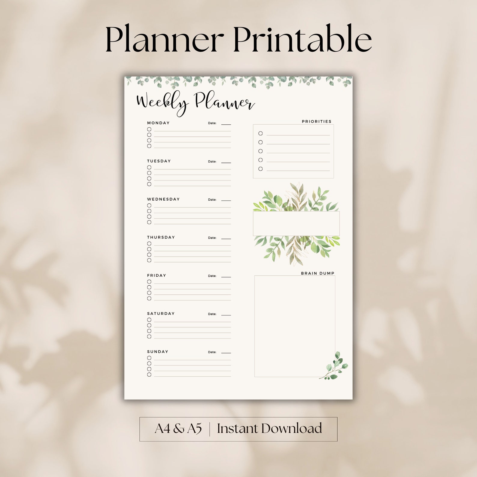 Cute Weekly Planner Printable | Weekly to Do List Undated | Weekly ...
