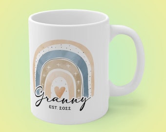 Personalized Boho Rainbow Mug, Granny Gifts, Gifts For Grandmother, Grandma Gifts, Custom Text Ceramic Coffee Mug 11oz, Choose Your Own Name