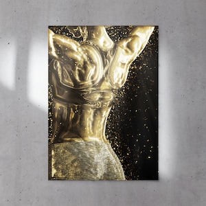 Bodybuilding Female Golden Statue Sports Posters, Gym Posters, Fitness Art Poster, Exercise Wall Decor, Digital Prints, Wall Art