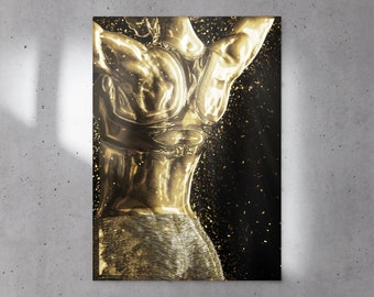 Bodybuilding Female Golden Statue Sports Posters, Gym Posters, Fitness Art Poster, Exercise Wall Decor, Digital Prints, Wall Art
