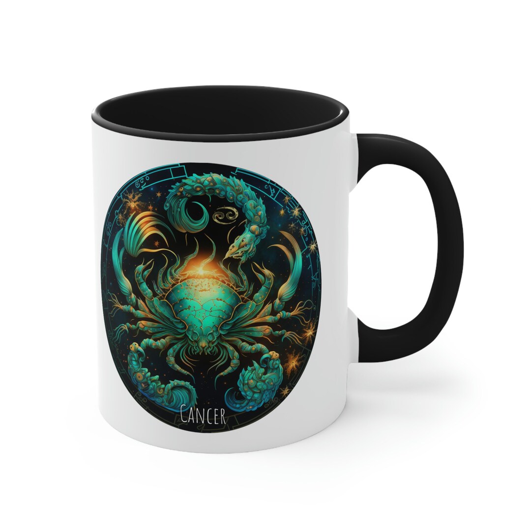 Cancer Zodiac Sign Coffee Mug, Zodiac Constellation Black Accent Mug, Color Mug Astrology Gift
