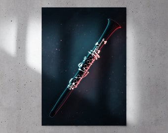 Clarinet Satin Poster Wall Art, Instrument Poster, Musician Digital Print, Wall Decor, Music Studio, Music Posters, Neon Instruments