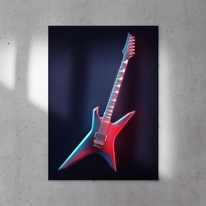Electric Guitar Satin Poster Wall Art, Instrument Poster, Musician Digital Print, Wall Decor, Music Studio, Music Posters, Neon Instruments