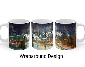 New York Coffee Mug 11oz, New York Skyline Mug, New York City Big Apple Coffee Mug, New York At Night Coffee Mug, NY City Mug